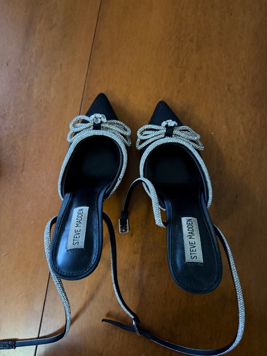 Steve Madden Shoes - Steve Madden Black Pointed-Toe Slingback Mules with Crystal Bow